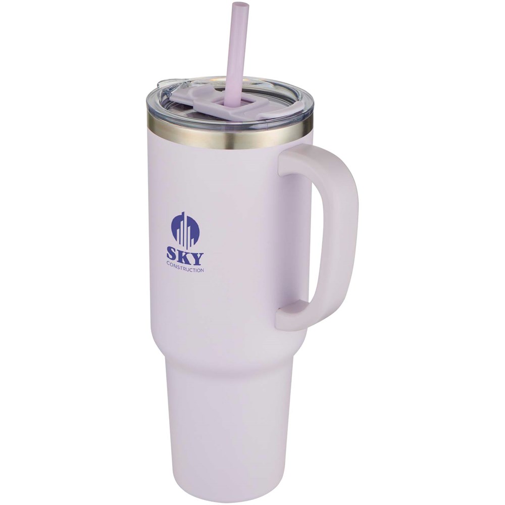 Mug Sydney 1200 ml double paroi certifié RCS avec isolation par le vide et couche de cuivre avec paille