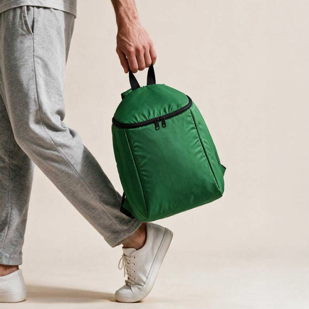 Brüssel Kühltaschen-Rucksack 12L aus r PET. Mit Doppelreißverschluss - Grau - Grün