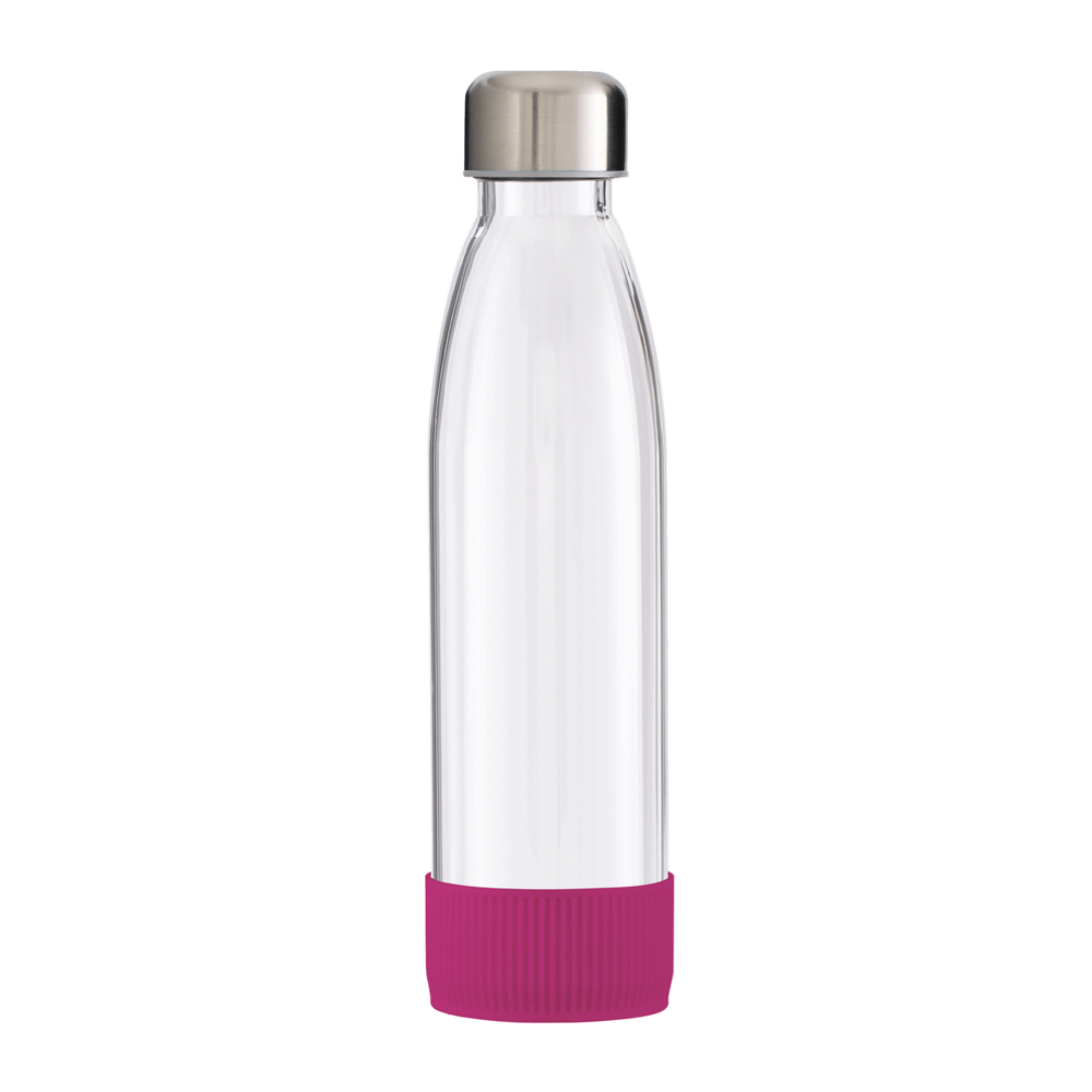 Trinkflasche RETUMBLER-myTOULON GLASS - magenta, silber, transparent