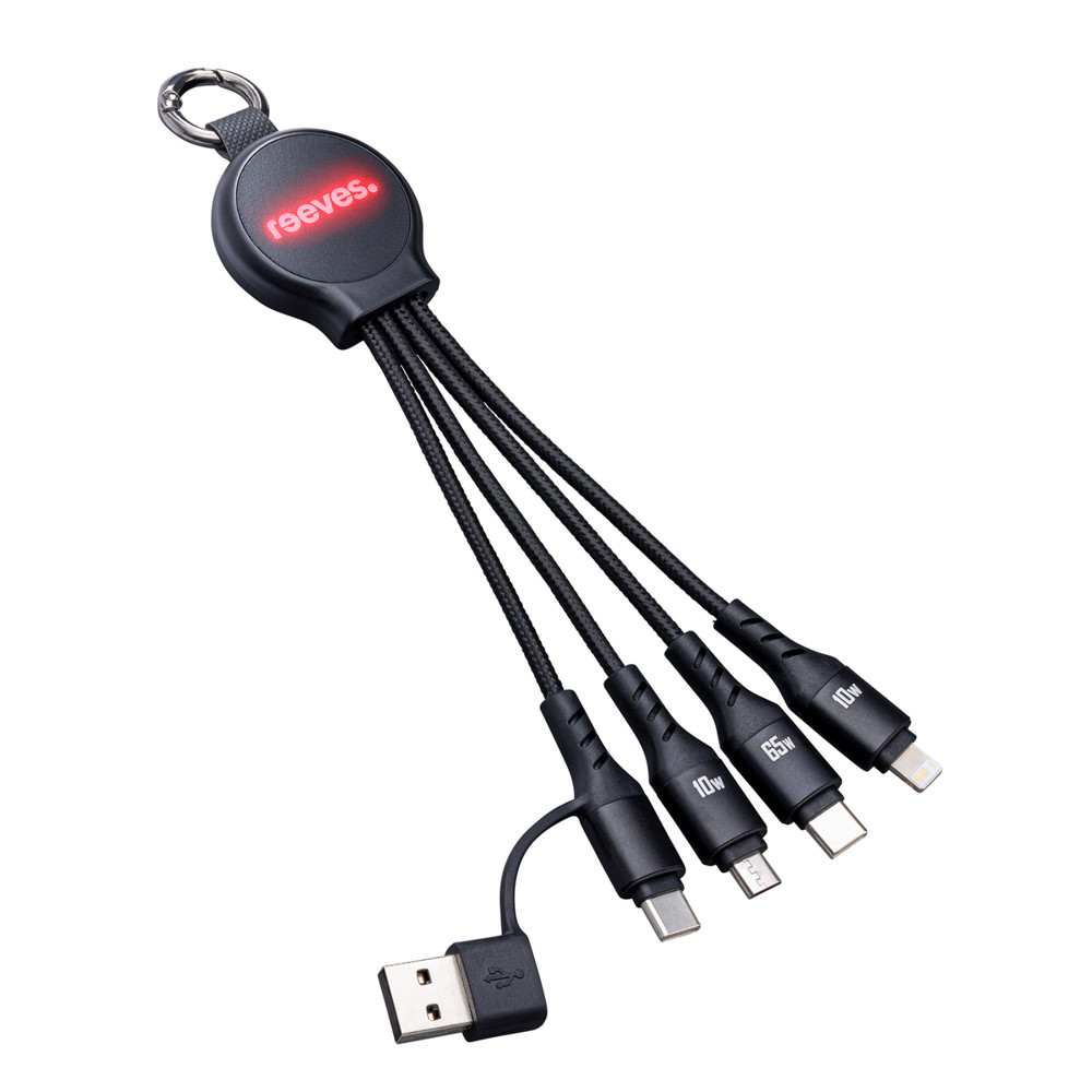 6-in-1 Ladekabel mit Beleuchtung REEVES-PUHALANI SWITCH - rot, schwarz / schwarz / rot