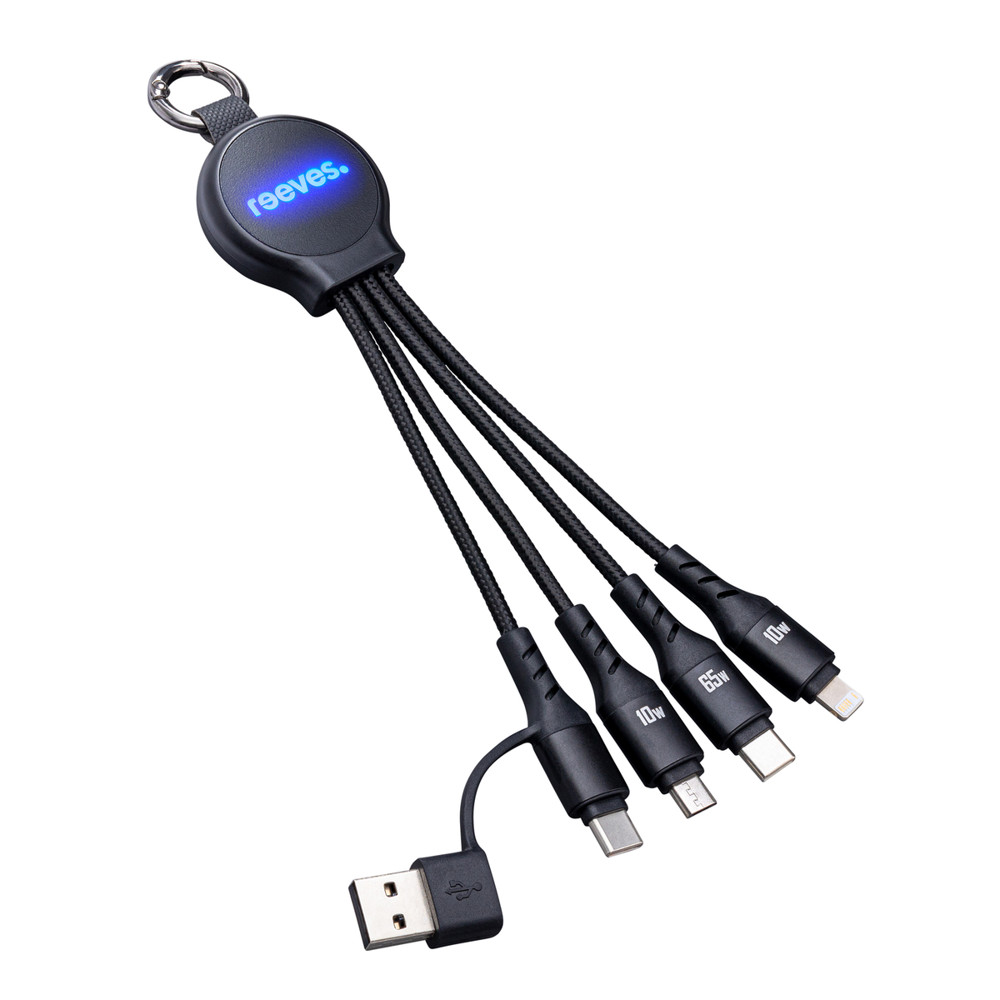 6-in-1 Ladekabel mit Beleuchtung REEVES-PUHALANI SWITCH - blau, schwarz / schwarz / blau