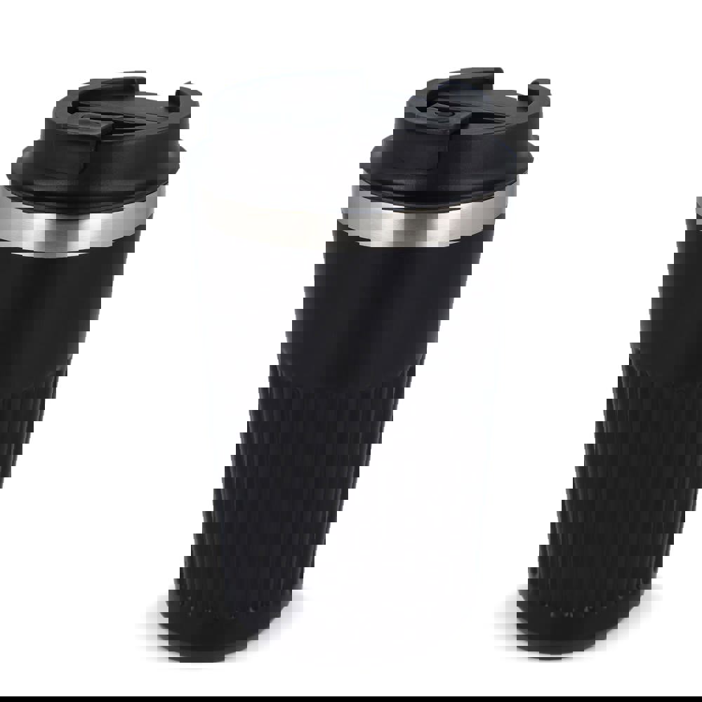 Recycelter Edelstahl-Thermobecher für Kaffee zum Mitnehmen, 400 ml - schwarz