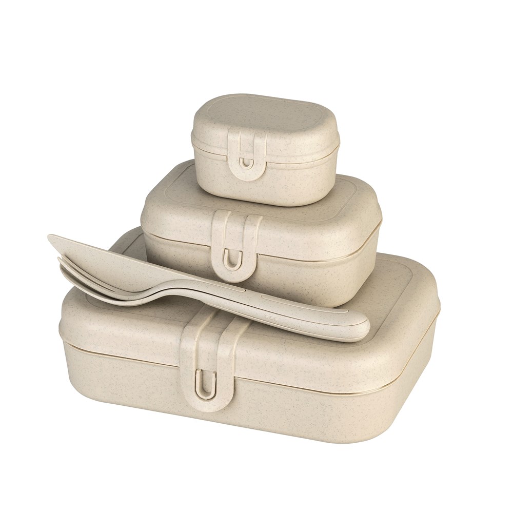 KOZIOL PASCAL READY Lunchbox-Set + Besteck-Set - nature desert sand