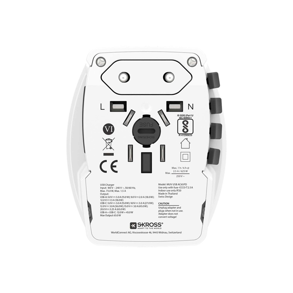 SKROSS® MUV AC65PD Reiseadapter mit USB-C Kabel 