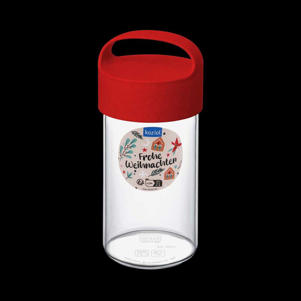 KOZIOL BUDDY DRINK 0,5 Trinkflasche 500ml + XMAS Sticker - nature red