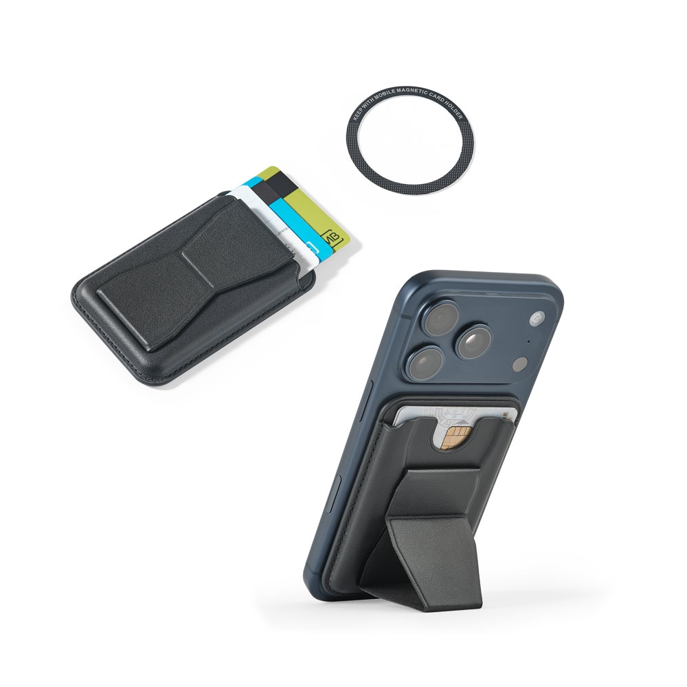 CONNOR. Magnetischer Kartenhalter aus PU-Leder, lässt sich einfach an der Rückseite Ihres Mobiltelefons befestigen und verfügt über RFID-Blockierung