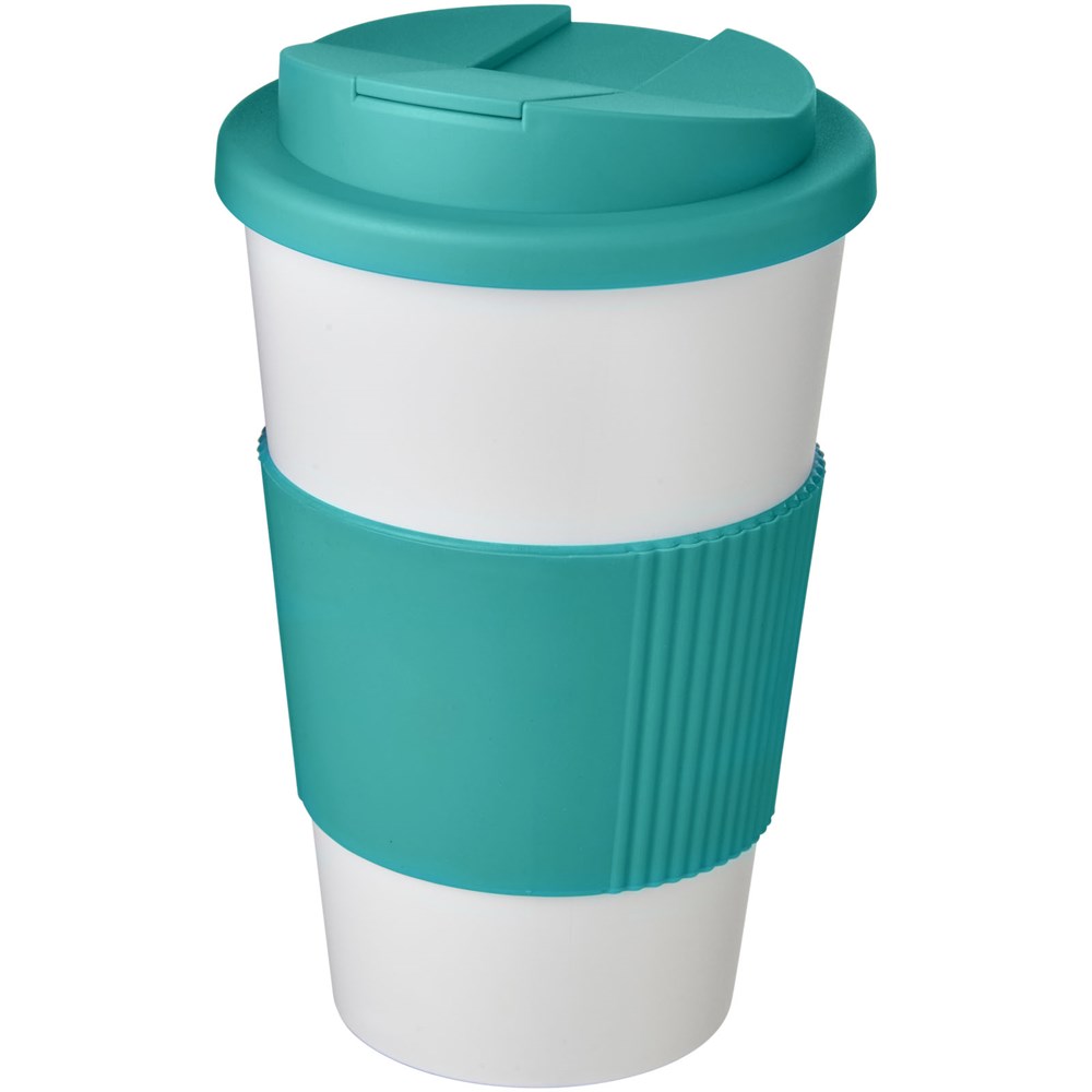 Americano® 350 ml Isolierbecher mit Schutzring & auslaufsicherem Schraubverschluss - weiss, aquablau