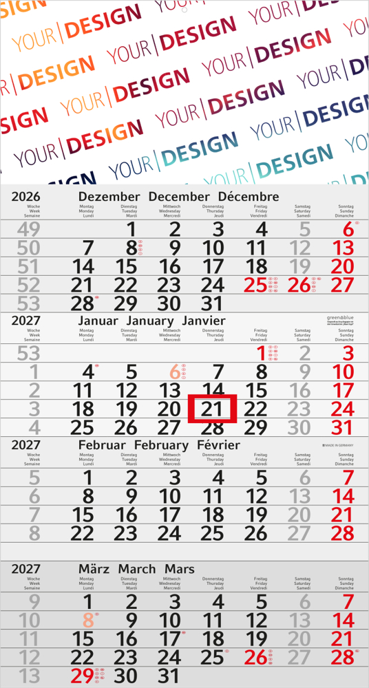 4-Monatskalender Einblatt Budget 4 Recycling-Kalendariumspapier, rot