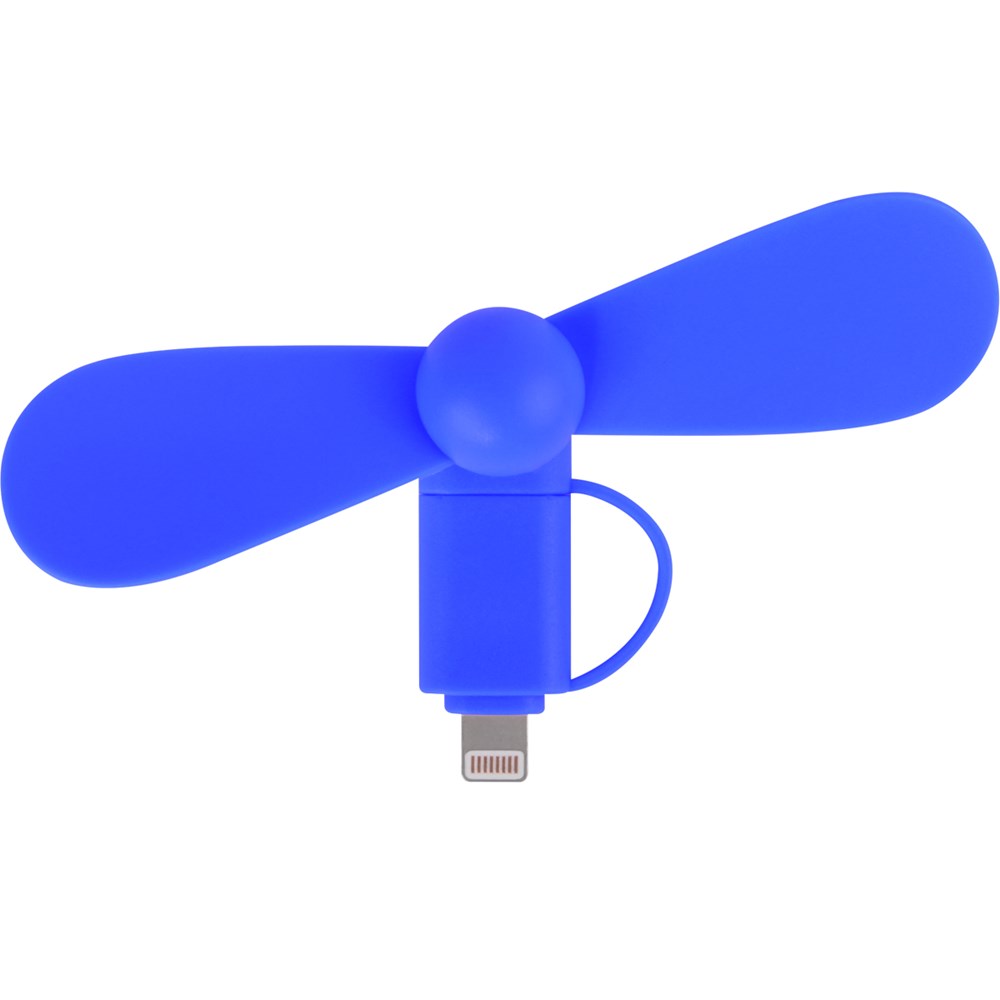 2 in 1 PROMO-Ventilator mit Lightning (Apple) und Type C USB  Anschluss - ca. Pantone 2728 Dunkelblau