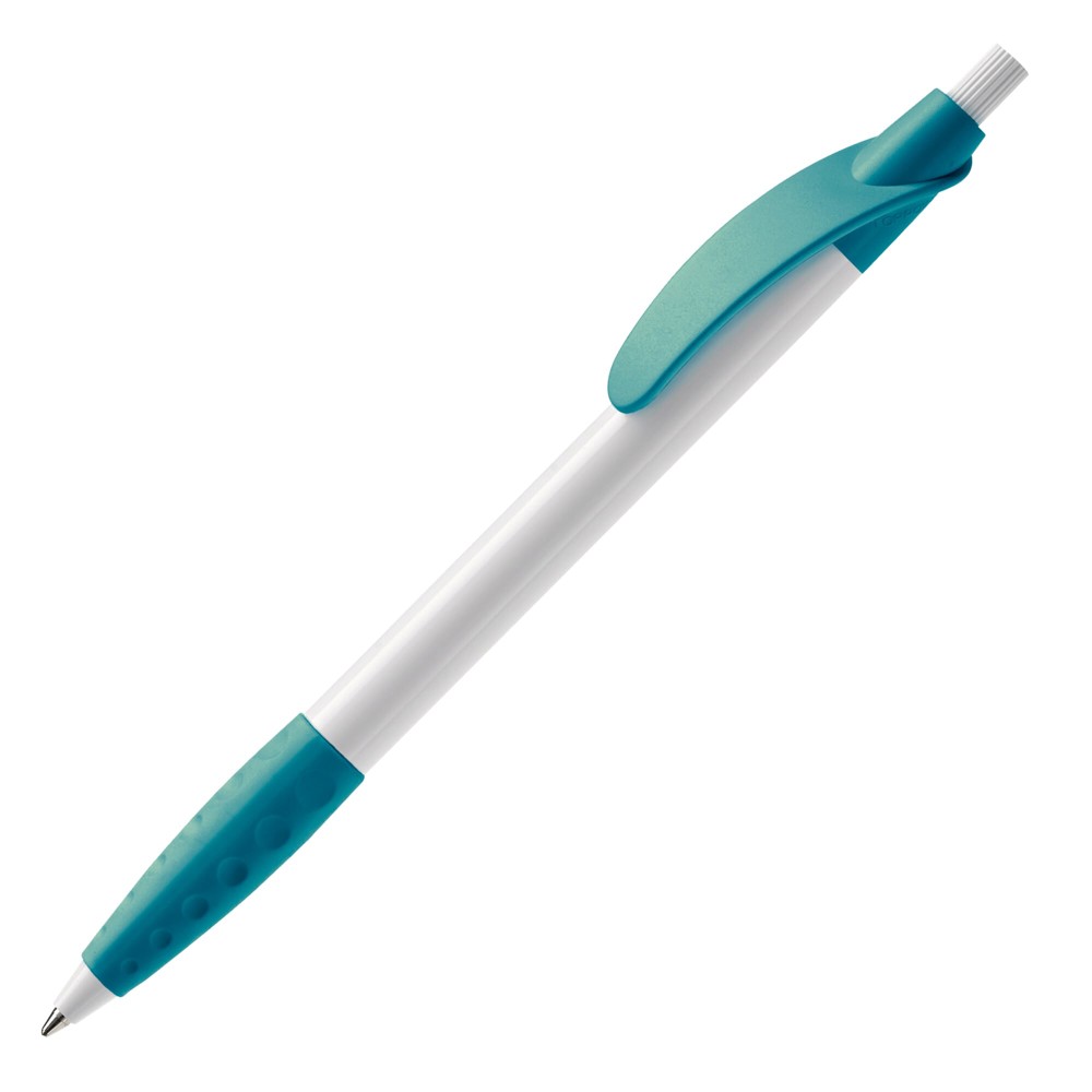 Kugelschreiber Cosmo Grip HC - Weiss / Türkis