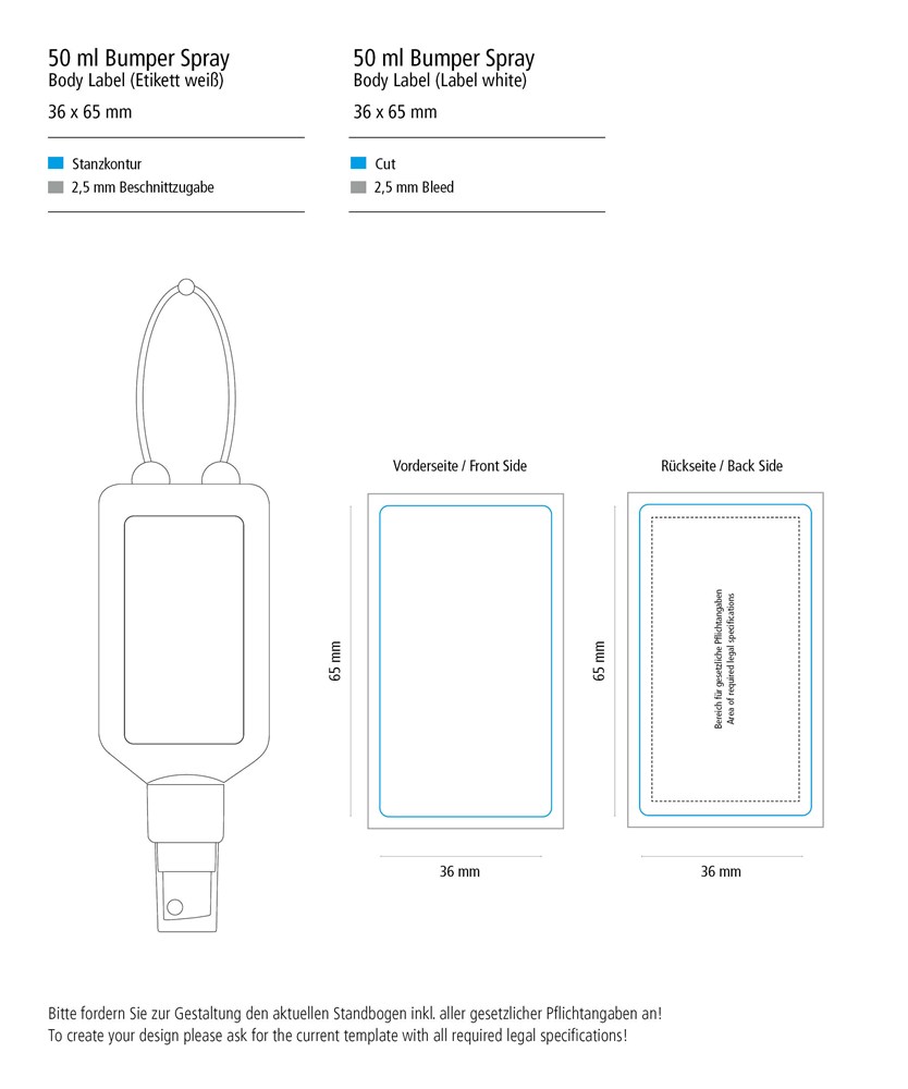 Smartphone & Arbeitsplatz-Reiniger, 50 ml Bumper blau, Body Label (R-PET)