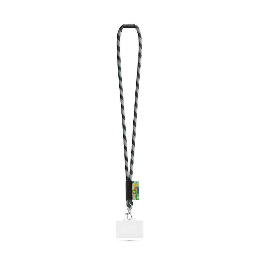 WATFORD. SET Lanyard TUBE Long (Ø 7 mm) mit 9 mm Auslösekarabiner, Ø 7 mm Sicherheitsverschluss und 91 x 68 mm starrem Ausweis-/Kartenhalter - schwarz, grau