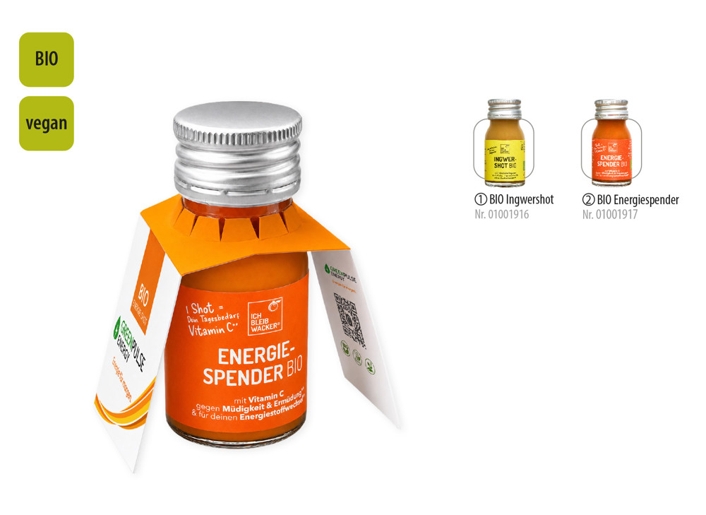 BIO Shots mit Werbemanschette 30 ml , Inhalt: BIO Energiespender