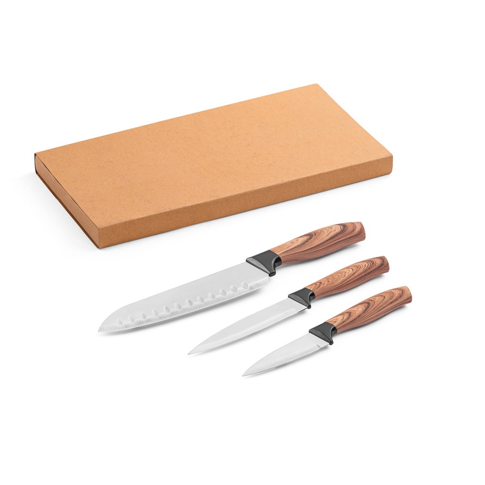BAHARAT. Set aus 3 Küchenmessern mit Edelstahlklinge und ergonomischem Griff
