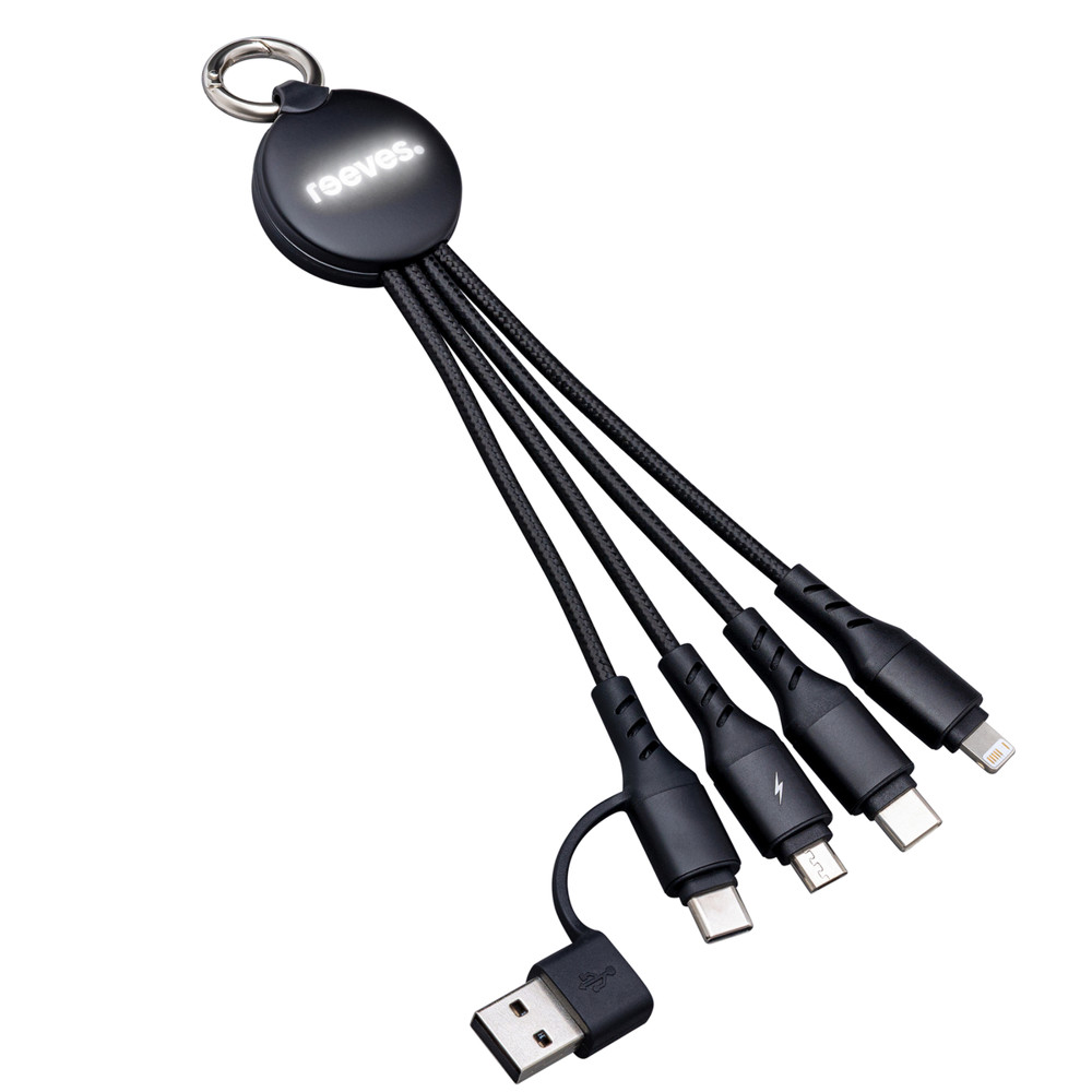 6-in-1 Ladekabel mit Beleuchtung REEVES-PUHALANI II - schwarz, weiß / schwarz / weiß