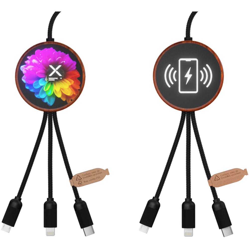SCX.design C40 5-in-1 Ladekabel aus rPET mit 10W Ladepad und Leuchtlogo