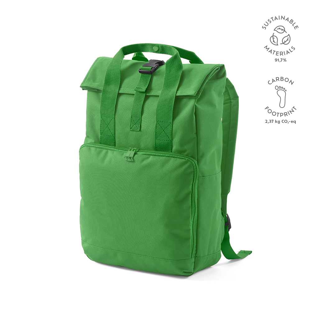 Sac à dos Warsaw 20L rPET. Fermeture enroulable avec boucle. - Gris clair - Vert