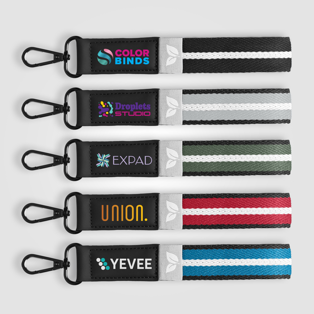 Newport Schlüsselanhänger mit Chevron-Muster und Druckknopfverschluss aus rPET-Gewebe – 19 x 2,5 cm - Farbmix bestellen (#2C2A29)