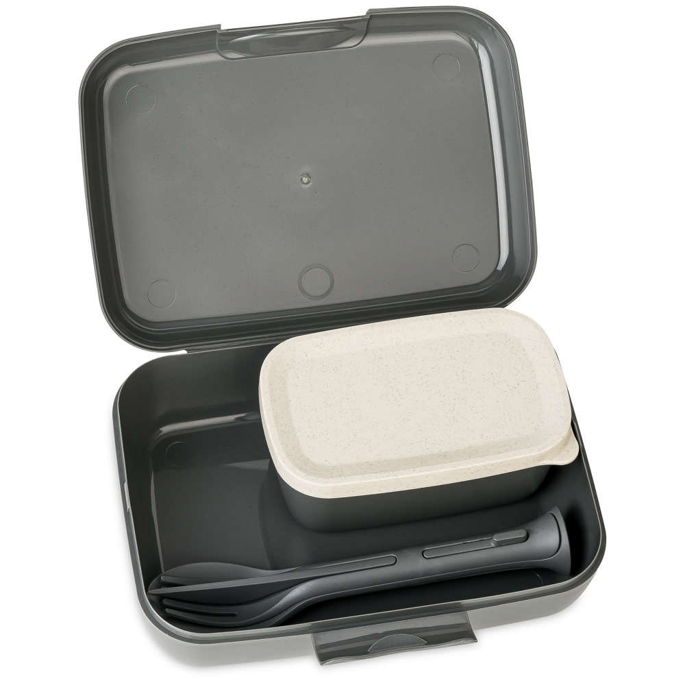 KOZIOL CANDY READY Lunchbox-Set + Besteck-Set - nature ash grey