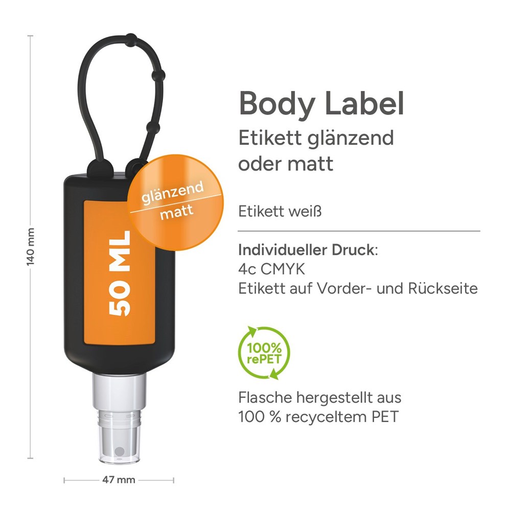 Smartphone & Arbeitsplatz-Reiniger, 50 ml Bumper schwarz, Body Label (R-PET)