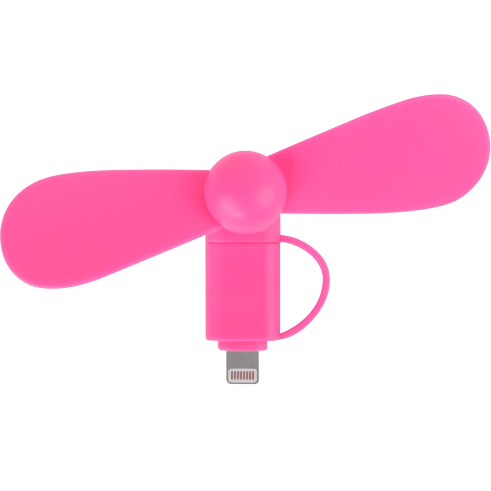 2 in 1 PROMO-Ventilator mit Lightning (Apple) und Type C USB  Anschluss - pink gedeckt