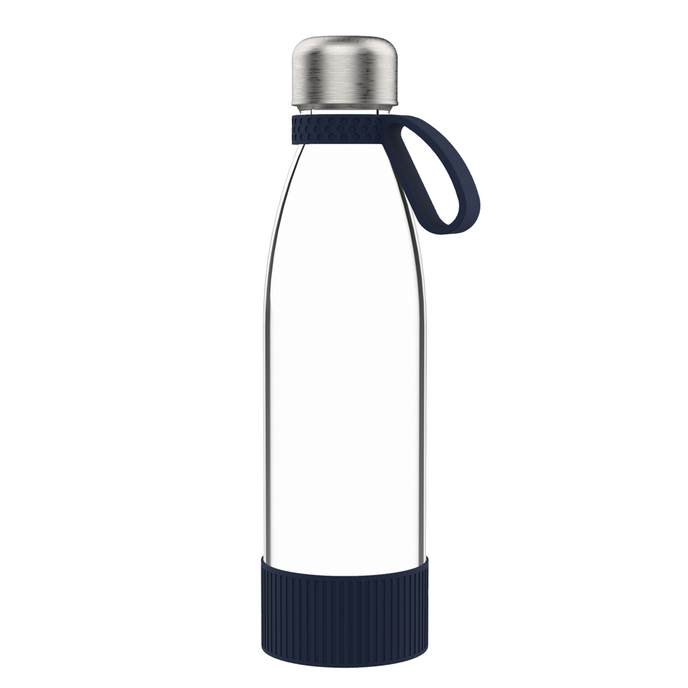 Trinkflasche RETUMBLER-myTOULON GLASS - silber, transparent, marineblau