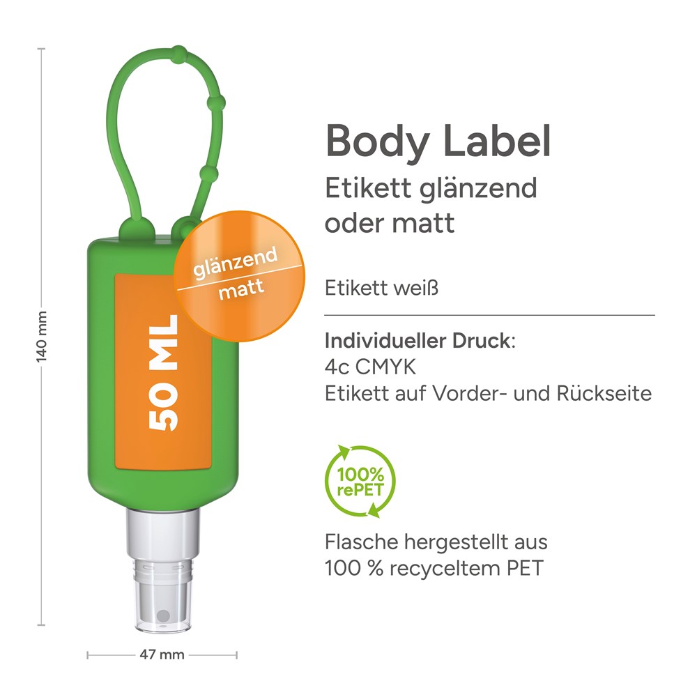 Smartphone & Arbeitsplatz-Reiniger, 50 ml Bumper grün, Body Label (R-PET)