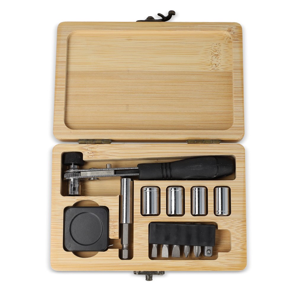 13-teiliges Werkzeugset in Bambusbox
