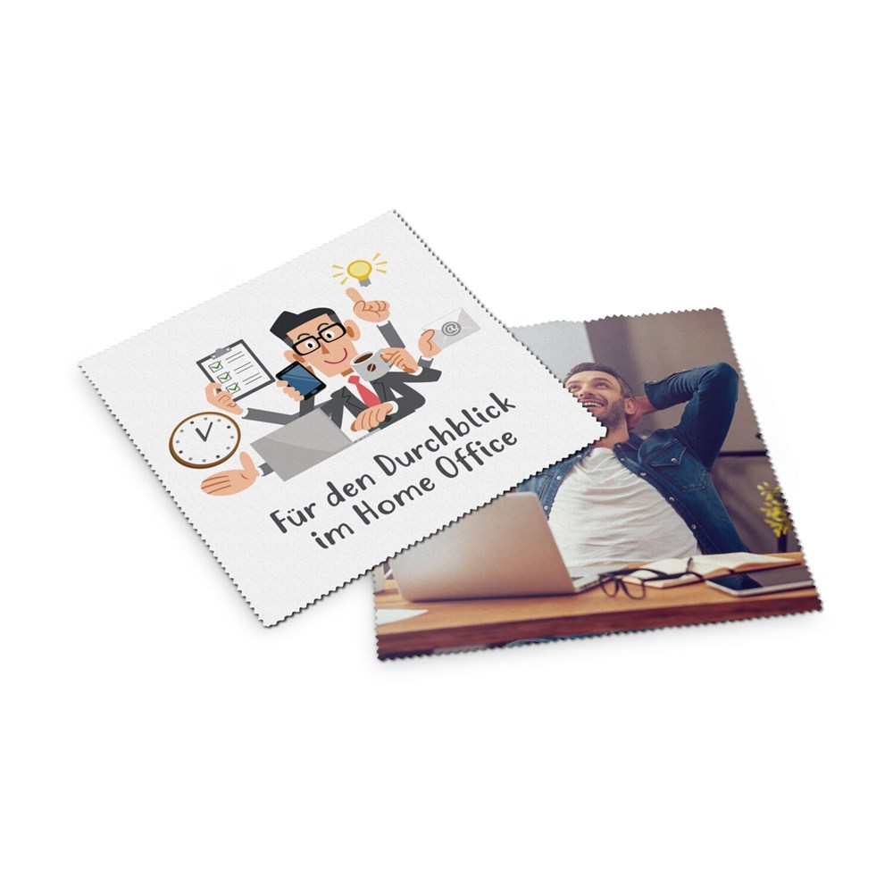 Brillenputztuch - Mikrofasertuch 15 x 18 cm, in transparentem Schutzetui mit Klettpunkt