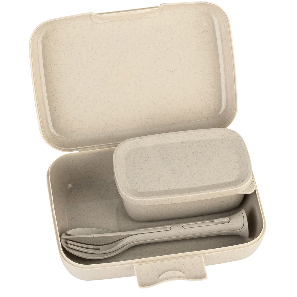 KOZIOL CANDY READY Lunchbox-Set + Besteck-Set + XMAS Banderole - nature desert sand