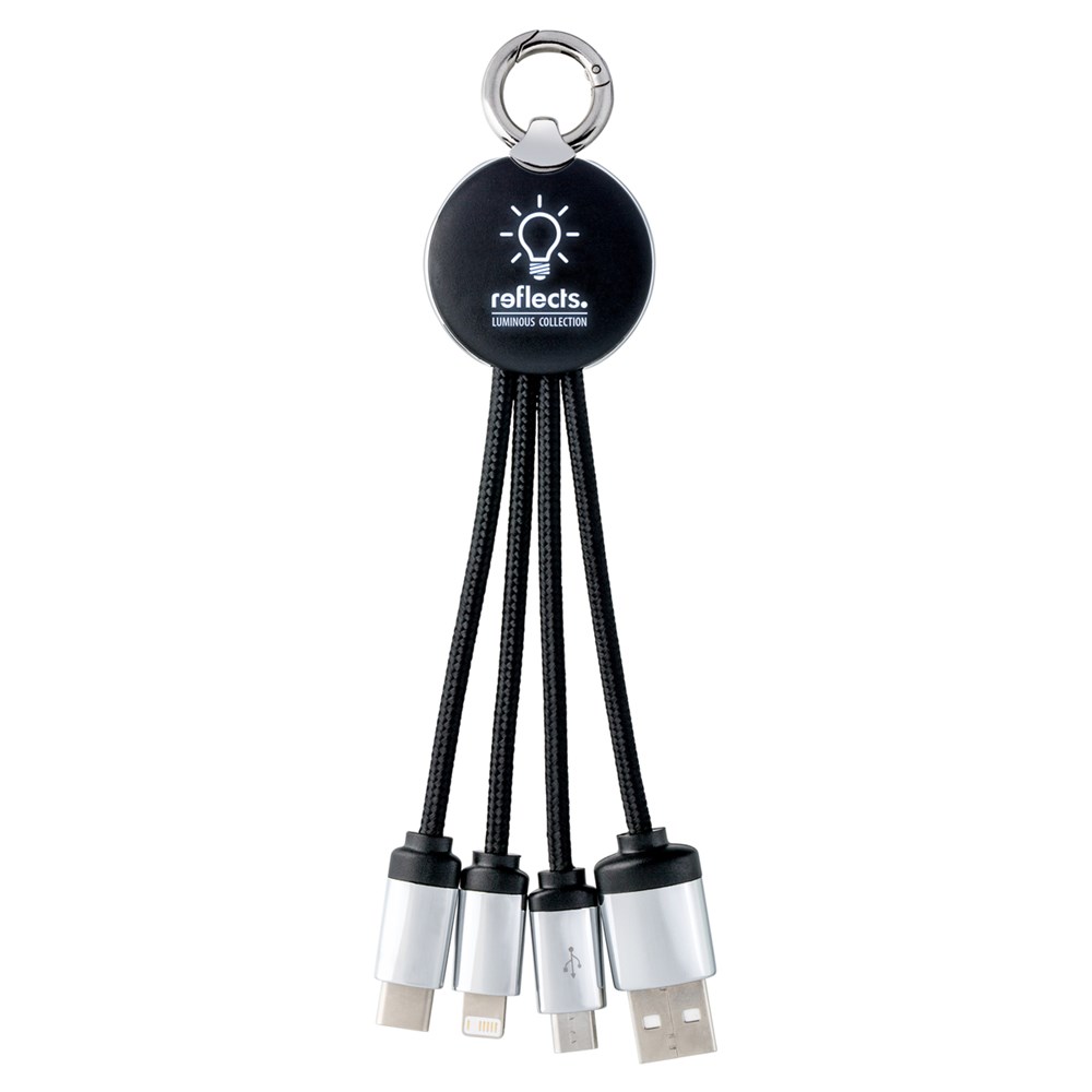 3-in-1 Ladekabel mit Beleuchtung REEVES-PUHALANI - schwarz, silber, weiß / schwarz / weiß