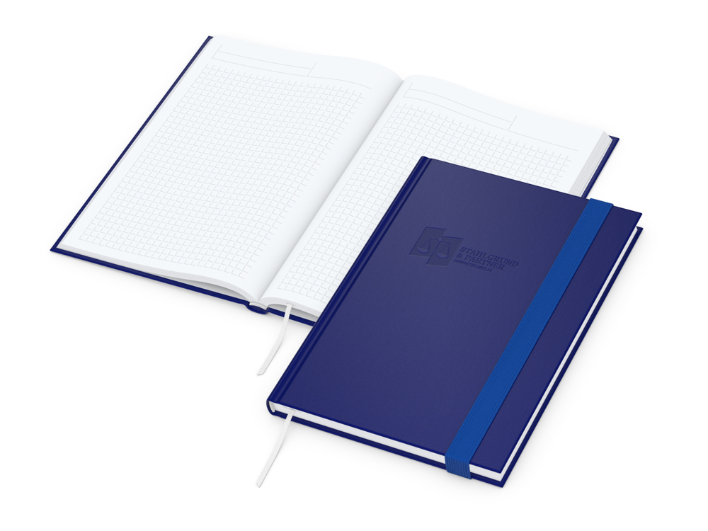 Notizbuch Visco-Book, White, Winkelkaro, hellgrau, Blindprägung - Navyblau