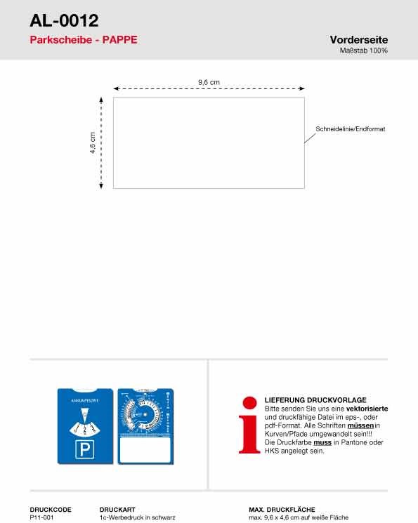 Allflash Parkscheibe Pappe mit Benzinrechner inkl. 1c Werbedruck