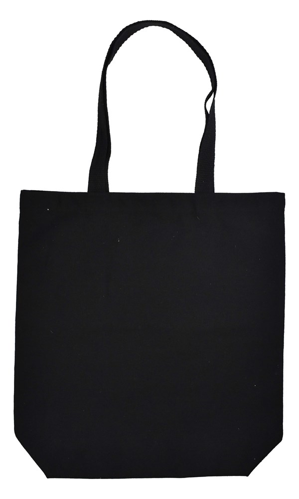 Bauwolltasche mit langen Henkeln und Bodenfalte, 300 gr/m² - Schwarz (Black) / Schwarz