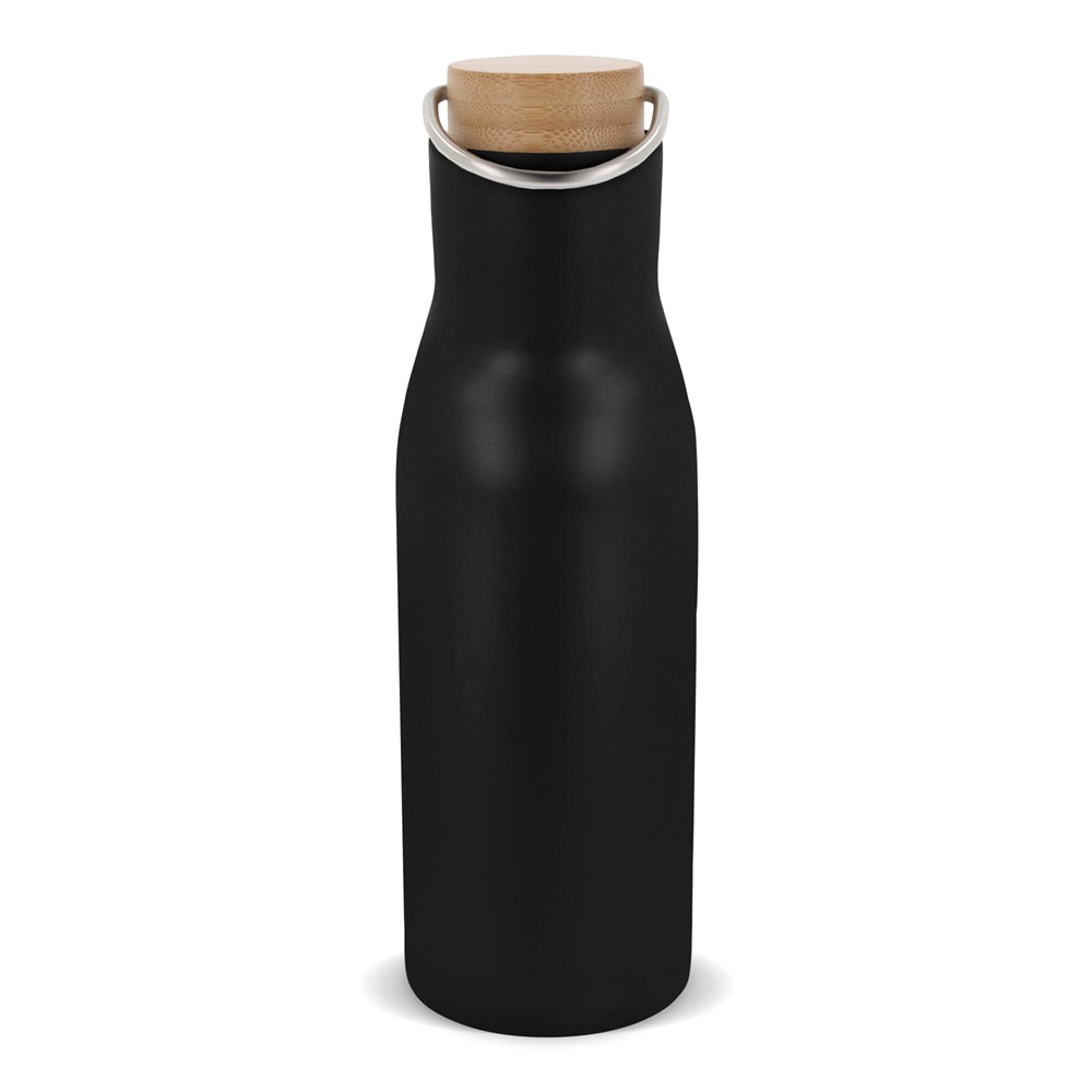 Isolier-Flasche mit Bambusdeckel, 500ml - schwarz