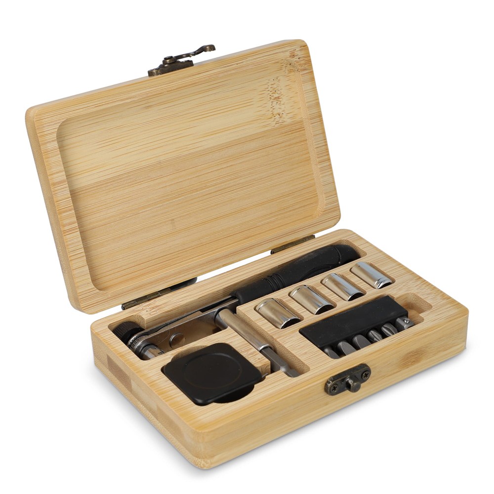 13-teiliges Werkzeugset in Bambusbox