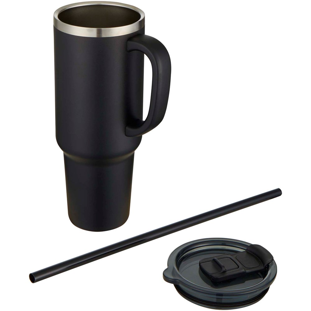 Mug Sydney 1200 ml double paroi certifié RCS avec isolation par le vide et couche de cuivre avec paille