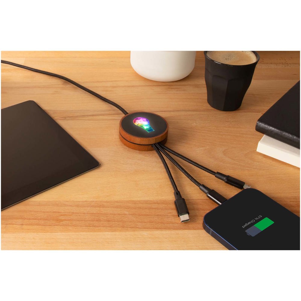 SCX.design C40 5-in-1 Ladekabel aus rPET mit 10W Ladepad und Leuchtlogo