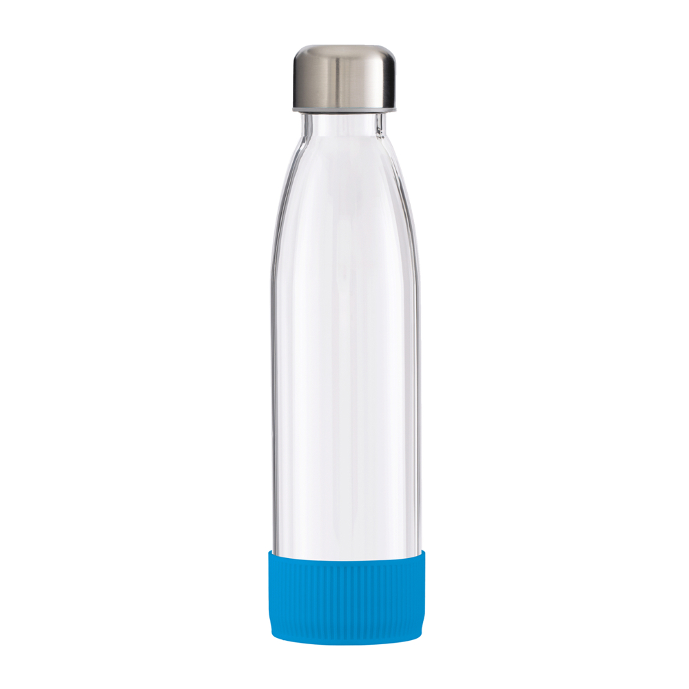 Trinkflasche RETUMBLER-myTOULON GLASS - cyan, silber, transparent