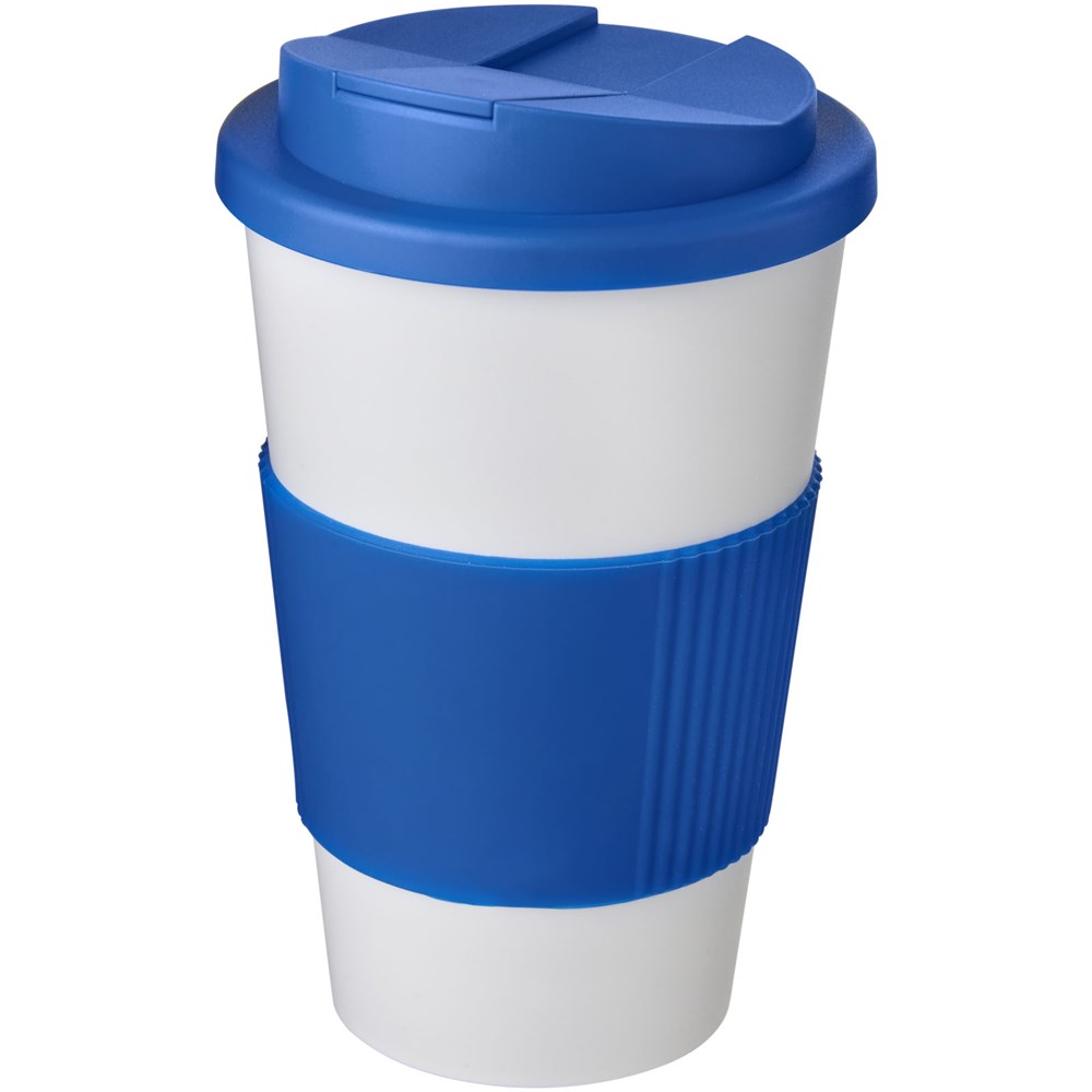 Americano® 350 ml Isolierbecher mit Schutzring & auslaufsicherem Schraubverschluss - weiss, mittelblau