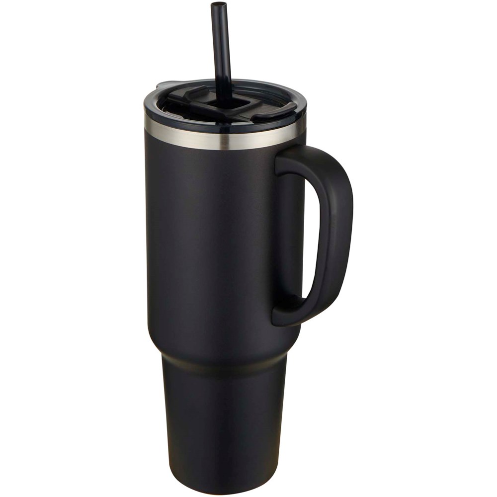 Mug Sydney 1200 ml double paroi certifié RCS avec isolation par le vide et couche de cuivre avec paille - noir