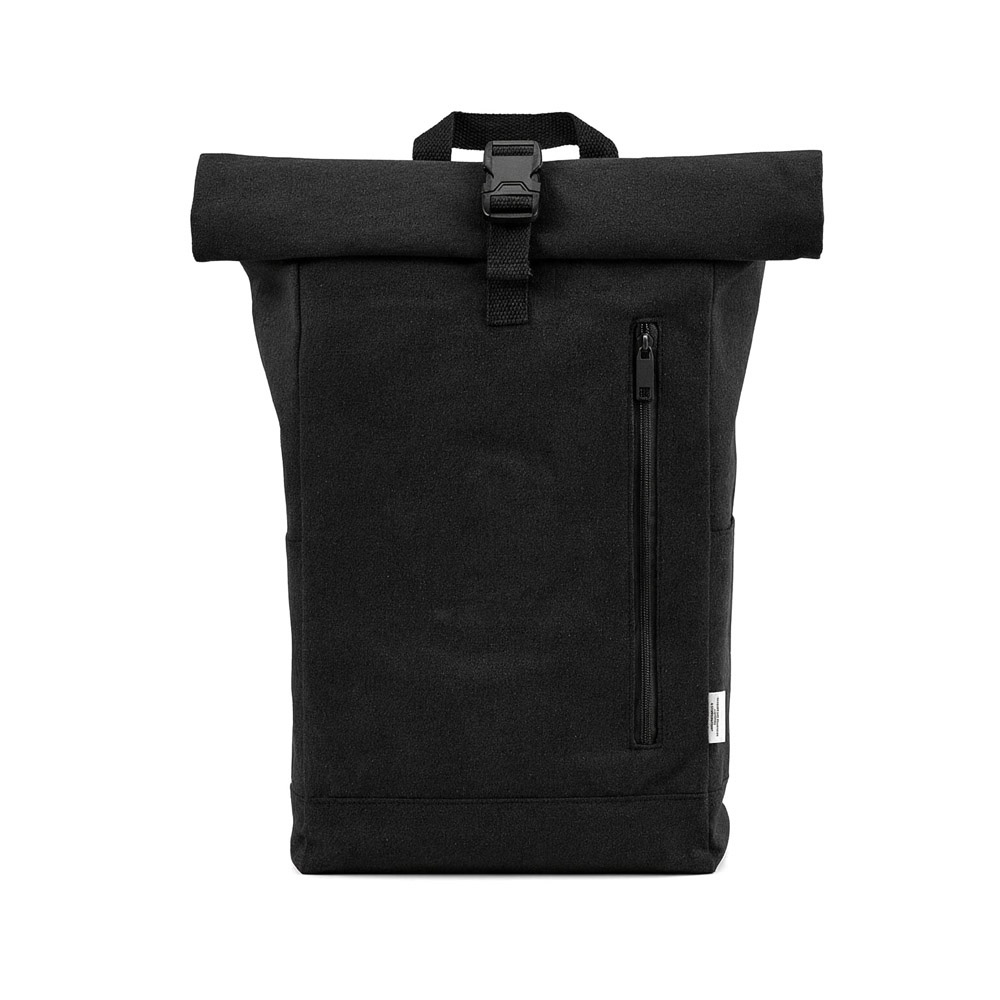 Osaka Rucksack 16L, recy.Baumwolle, 360g/m², Rolltop, Schnallenverschluss - Armeegrün - Schwarz