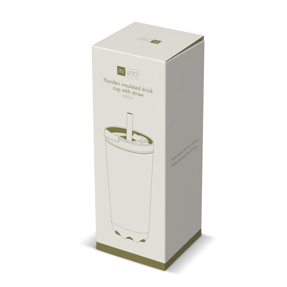 InSideOut doppelwandiger Norden-Trinkbecher aus Edelstahl mit Strohhalm, 600 ml