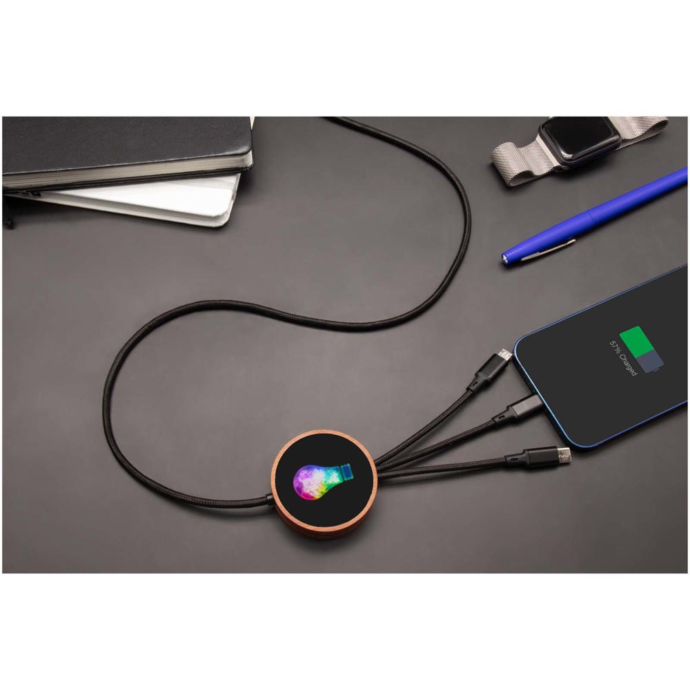 SCX.design C40 5-in-1 Ladekabel aus rPET mit 10W Ladepad und Leuchtlogo