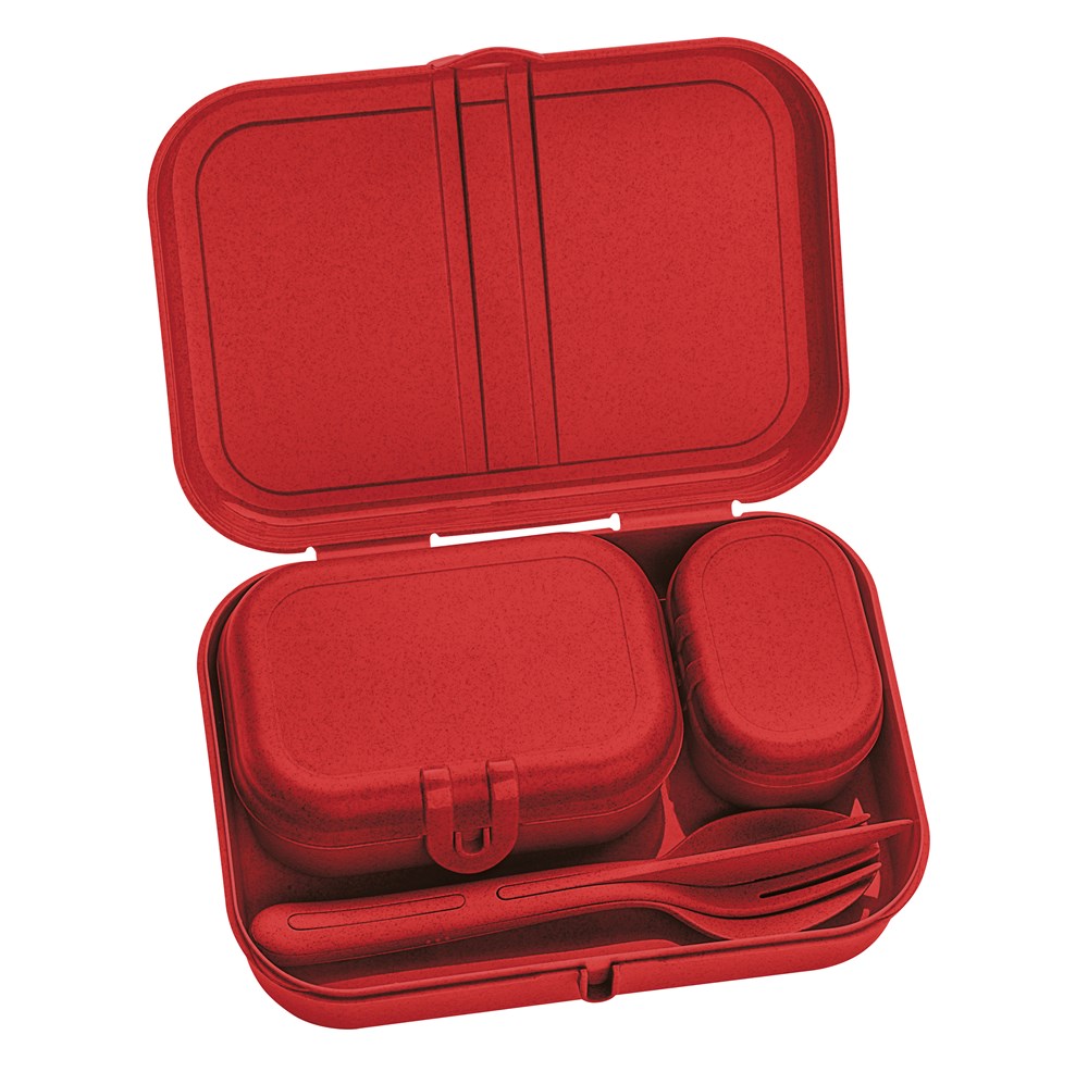 KOZIOL PASCAL READY Lunchbox-Set + Besteck-Set - nature red