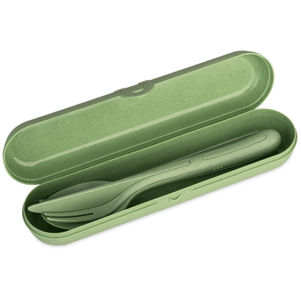 KOZIOL KLIKK READY Besteck Etui + Besteckset - nature leaf green