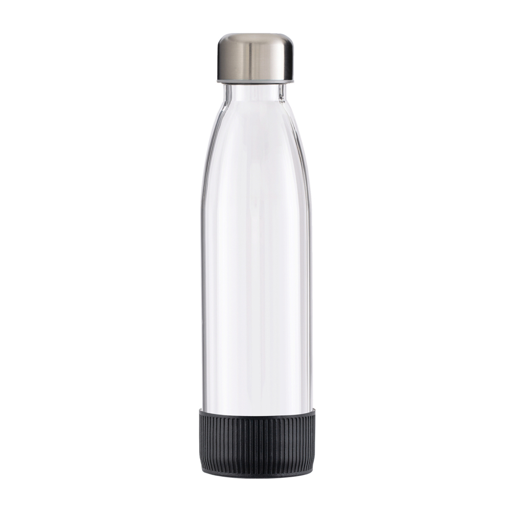 Trinkflasche RETUMBLER-myTOULON GLASS - schwarz, silber, transparent