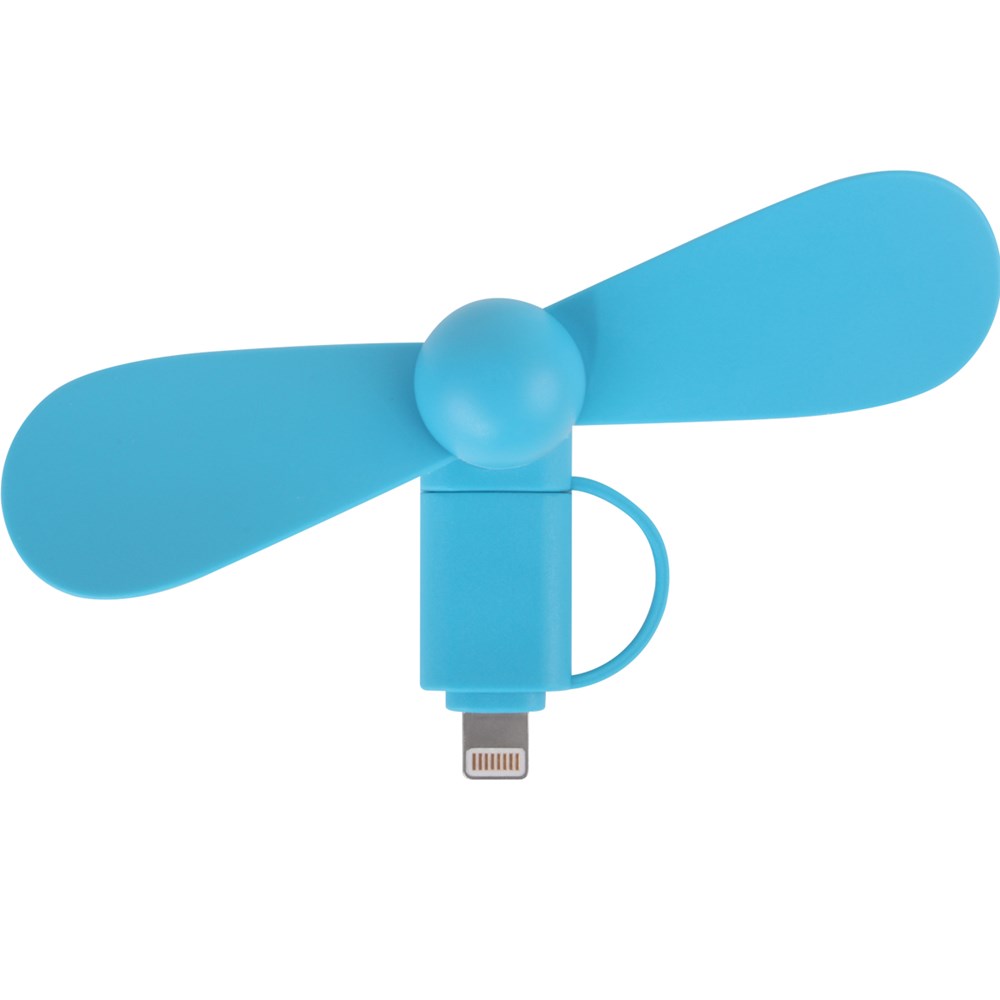 2 in 1 PROMO-Ventilator mit Lightning (Apple) und Type C USB  Anschluss - hellblau gedeckt