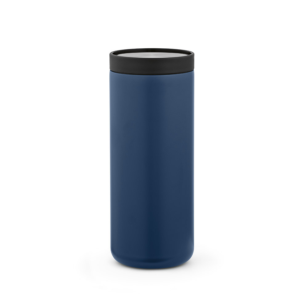 Rhine Thermobecher 600ml aus recy. Edelstahl, doppelwandig, mit 360°-Push-Deckel - Schwarz - Marineblau