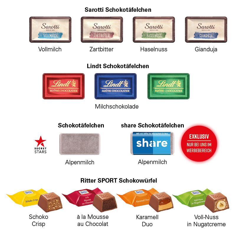 Adventskalender Schiff, Lindt Schokotäfelchen